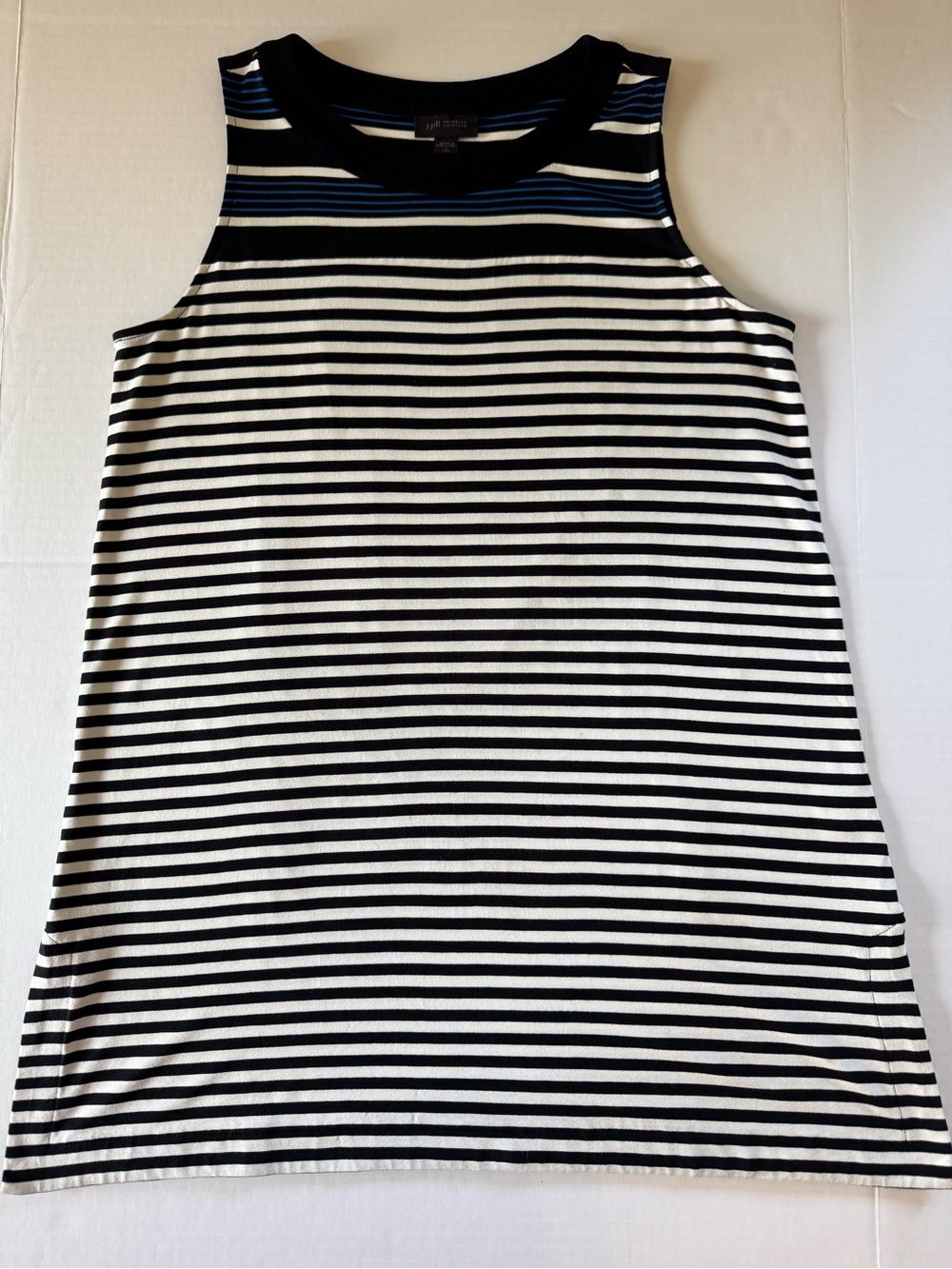 J. Jill Wearever Tunic Striped Sleeveless Tank Black White Blue ST Small Tall
